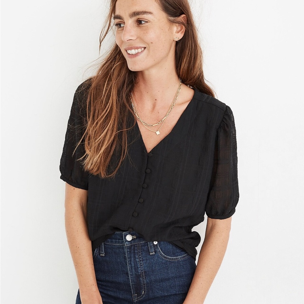 Madewell: Textured puff-sleeve button-front top